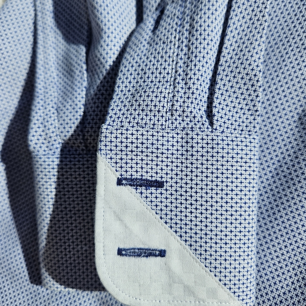 Maceoo XL Long Sleeve Dress Shirt Italian Button-Down Blue White Top 100% Cotton - Picture 12 of 16